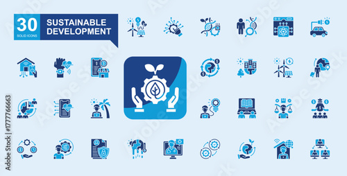 Prime Solid —Sustainable Development Icon Set A collection of modern solid icons designed for business platforms, Capacity, company structure, Human Resources, Costing, Chairman, Employee and more