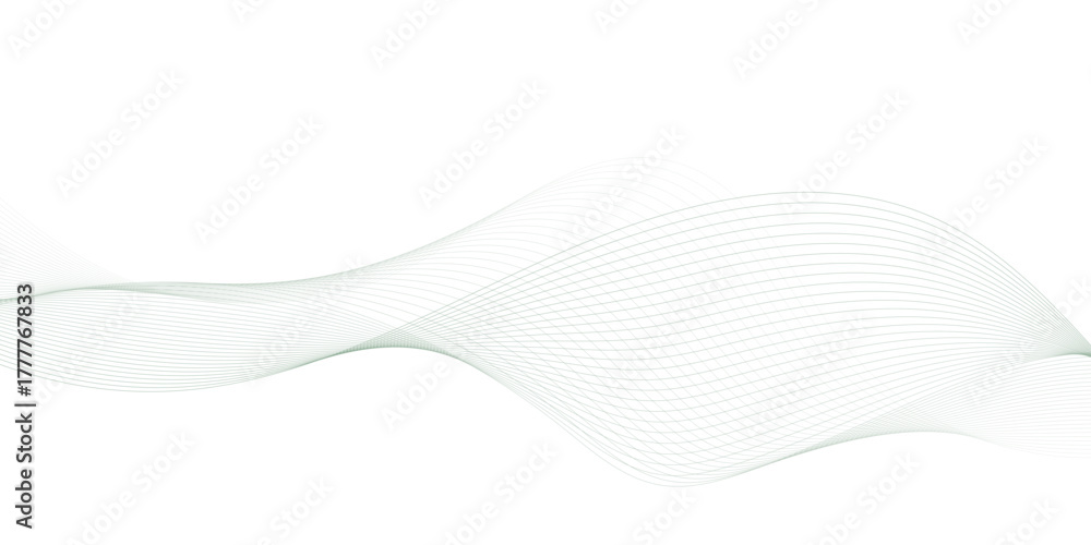 Fototapeta premium Soft green dotted wave line pattern. Flowing particles wave pattern halftone black gradient smooth curve shape isolated on transparent background. 