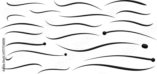 Collection of hand drawn brush stroke underlines and emphasizing marks isolated on white background