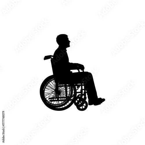 vector silhouette of a patient in a wheelchair with a white background