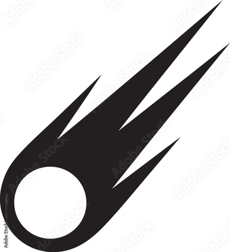 Black comet streaking across white meteor space