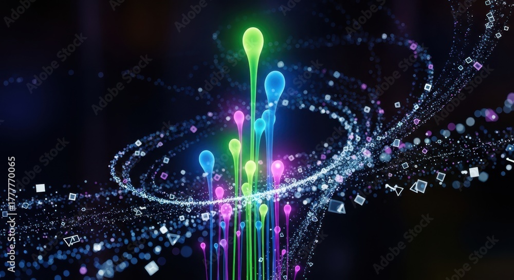 Obraz premium Glowing network nodes as abstract technology stems