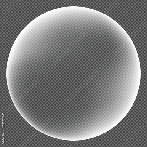 Transparent glass globe. Realistic 3D sphere with glossy surface and inner reflections. Crystal ball or clear orb design element on white or dark background