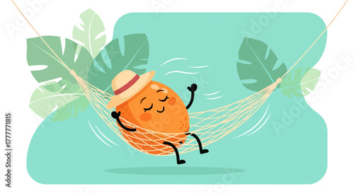 Relaxed Orange Enjoying Peaceful Hammock Time and Vacation Mode in Tropical Paradise