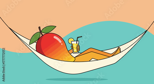 Relaxing Mango Enjoying Drink While Lounging In A Hammock On A Tropical Beach Scene