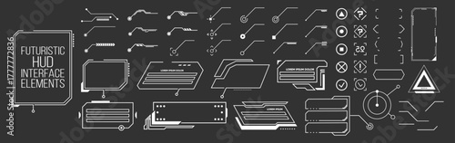 Futuristic HUD interface set. Digital dashboard display with virtual reality technology, sci-fi data panels, holographic elements and modern UI design