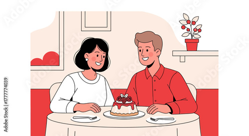 Romantic Dining Scene of Couple Enjoying Dessert on a Special Date Together