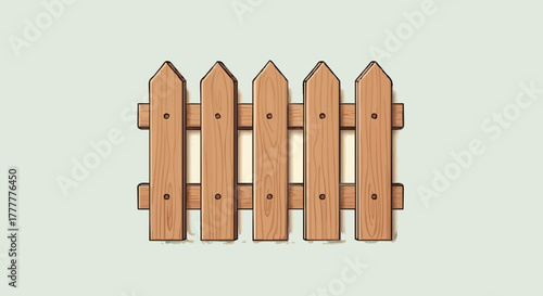 A classic wooden picket fence section with light brown planks and pointed tops, an illustrated symbol of home, garden, and property boundaries