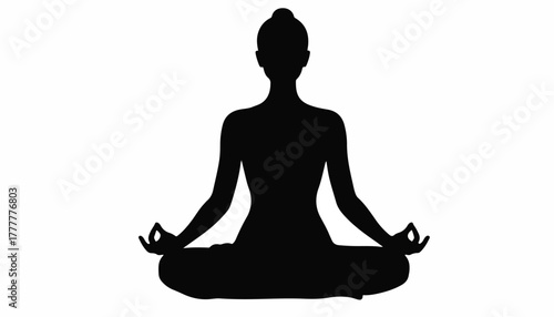 Serene meditation pose silhouette, depicting mindfulness and inner peace through a minimalist artistic illustration for holistic wellness and mental clarity, embodying a tranquil lifestyle