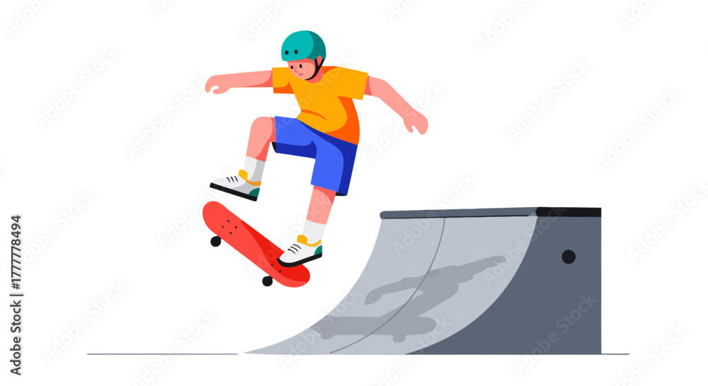 Obraz premium Skater Performs Aerobatic Trick with a Modern Style on a Ramped Skatepark Structure