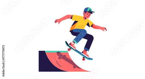Skateboarder Performing A Stylish Trick Against A Black Background With Bold Colors Presentation