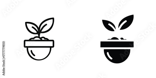 Seedling in a pot vector icon in two styles