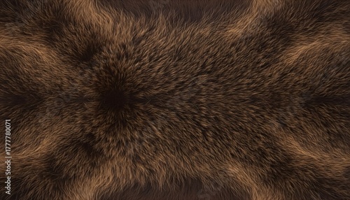 Brown bear fur texture, featuring thick layered hair strands in deep brown shades, natural wildlife pelt pattern ideal for backgrounds and design materials