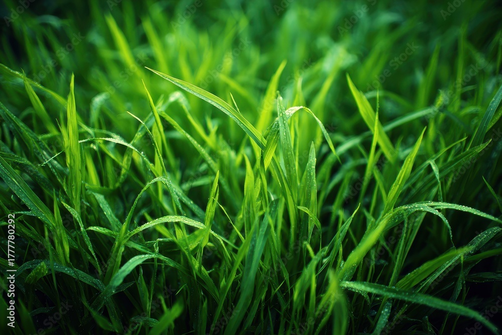 Obraz premium Vibrant Kentucky Bluegrass Field: Captivating Summer Landscape Photography of Lush Green Lawn and Nature's Embrace