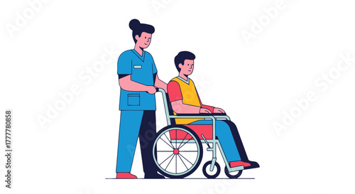 Supporting Mobility: A Healthcare Professional Guiding Individual in Wheelchair in Graphic Style