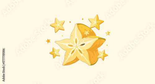 Stunning Starfruit Illustration With Golden Star Embellishments and A Sunny Aesthetic
