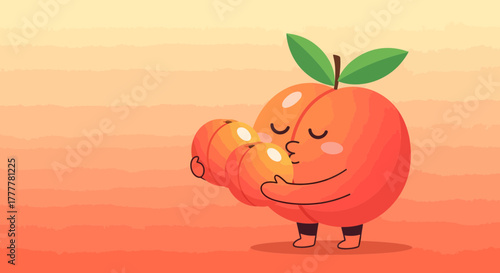 Sweet Peach Family Animated, Expressing Affection and Embracing Each Other in Peach Tones