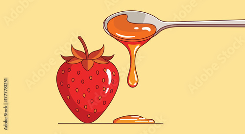 Sweet Strawberry Illustration with Honey Drizzling Visuals, Fresh and Attractive Illustration