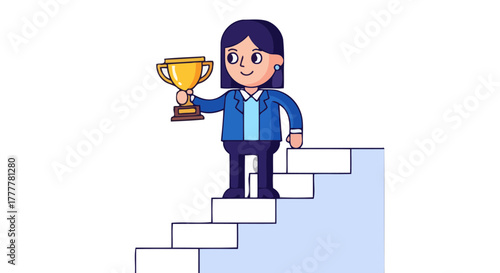 Success Achieved: A Champion Woman Reaching The Summit Of Her Ambitions