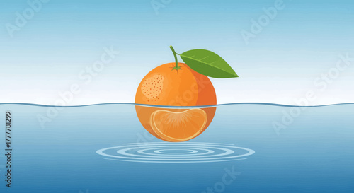 Tangerine Floating Upon Water With A Calm Aesthetic And Delightful Visual Appeal