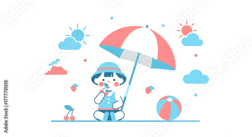 Summer Day Delight: A Youngster Enjoys Shade And Treats On The Beach