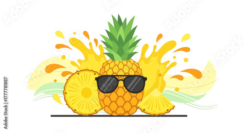 Summer Pineapple Wearing Sunglasses: Exotic Fruit Concept, Juice Splash, Cool Design