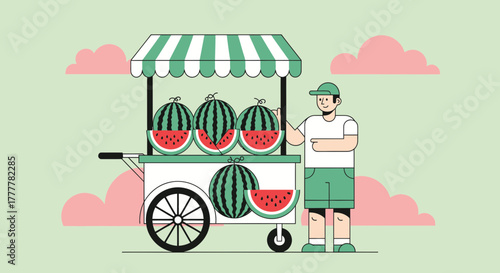 Summer Watermelon Vendor Offering Refreshments On A Sunny Day
