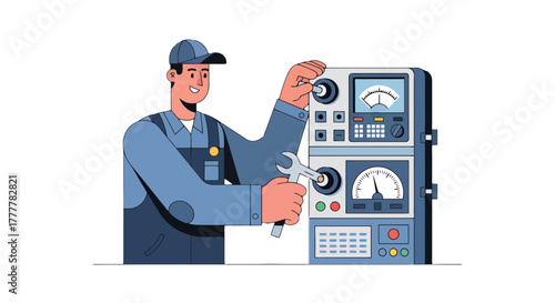 Technician Adjusting Electronic Equipment Illustrating Maintenance and Diagnostic Procedures