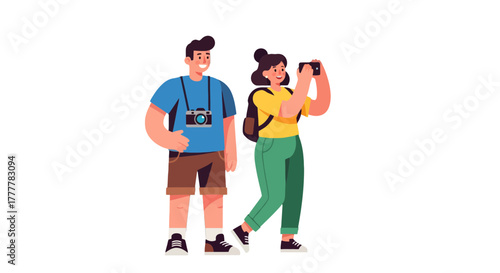 Tourists Capture Memories With Cameras During Vacation And Outdoor Adventures