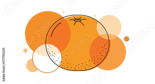 Vibrant Abstract Illustration of a Juicy Orange Fruit with Decorative Circular Shapes