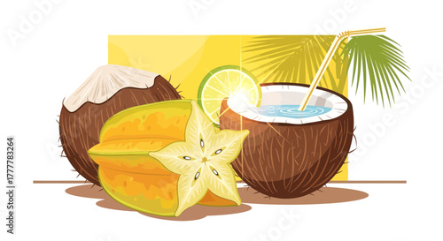 Tropical Refreshments: Exotic Starfruit, Fresh Coconut and Zesty Lime Beverages
