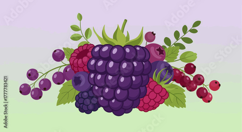 Vibrant And Colorful Illustration Of Various Fresh Berries with Green Leaves