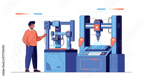 Illustration showcasing an engineer overseeing advanced automated machinery in a modern factory