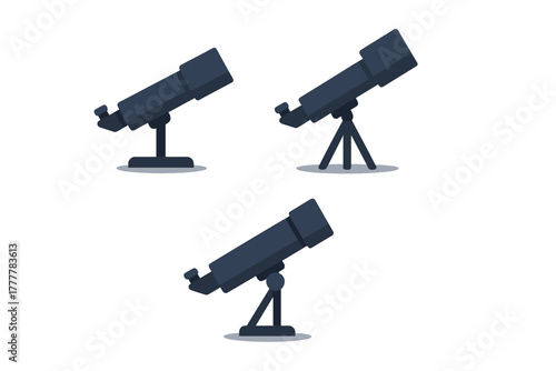 Set of dark blue telescopes for astronomical observation and scientific research