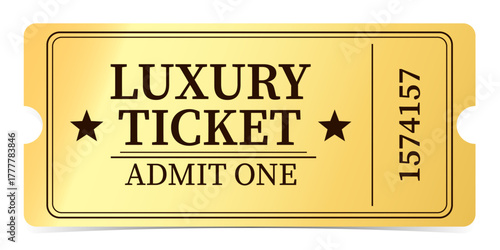 Vintage theatre tickets vector template. Vector golden tickets isolated on whithe backgound. Cinema, theater, concert, game, party, event, festival black and gold ticket.
