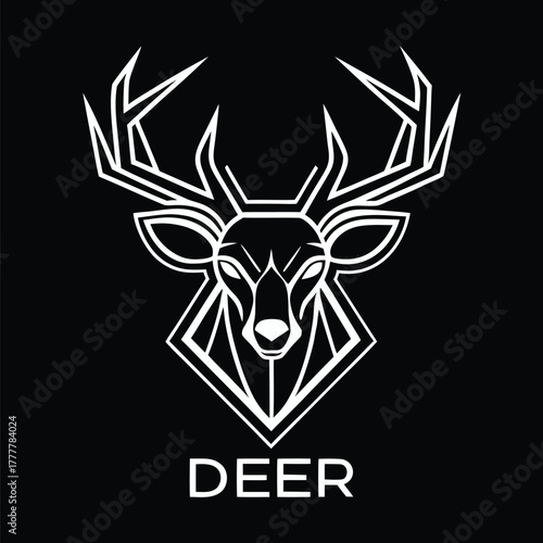 Black and white tribal skull vector tattoo design with a deer antler symbol and pattern decoration element
