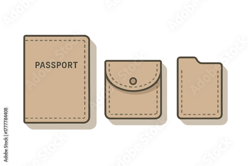 Set of travel document holders including a passport cover and small pouch with stitched details