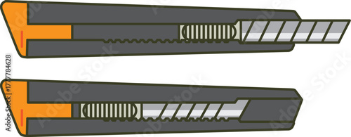 カッターのイラスト（刃を出した状態としまった状態の2種類）