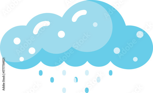 Cartoon illustration of a blue cloud raining water droplets