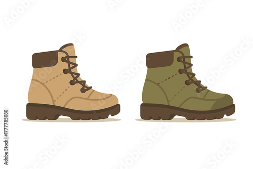 Durable hiking boots in beige and green for outdoor adventure and trekking activities