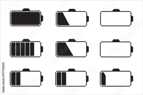 Battery level indicators showing different levels of charge and power