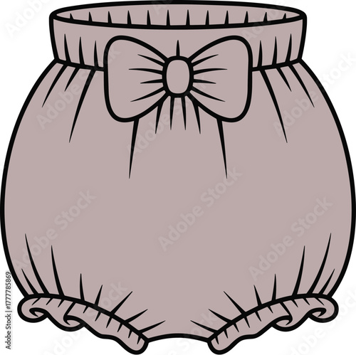 Cute baby bloomer with bow, infant girl clothing design, frilly diaper cover vector illustration