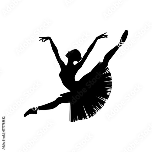 Vector illustration set of elegant ballet dancer silhouettes showing various classical ballet poses such as arabesque, pirouette, and grand jeté. Graceful female ballerinas performing artistic dance