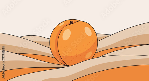 Vibrant Apricot Resting Upon Abstract Swirling Sands of Warm Tones