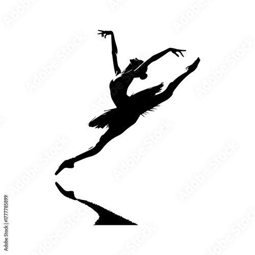Vector illustration set of elegant ballet dancer silhouettes showing various classical ballet poses such as arabesque, pirouette, and grand jeté. Graceful female ballerinas performing artistic dance