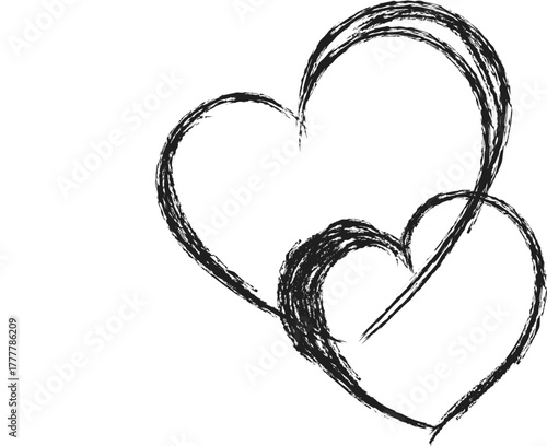 Abstract overlapping hearts, Artistic twin heart sketch, Expressive love strokes