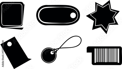 Blank price tags barcode shapes and label silhouettes vector set for retail and product design 