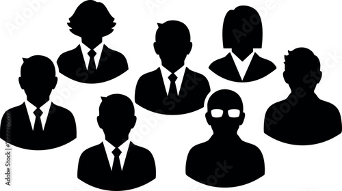Business team icon with diverse professional silhouettes in formal attire vector illustration for corporate presentations 