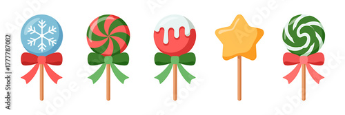 Festive Christmas Lollipop Set with Snowflake Swirls and Bows Holiday Treat Collection Candy Decorations Sweets Goodies