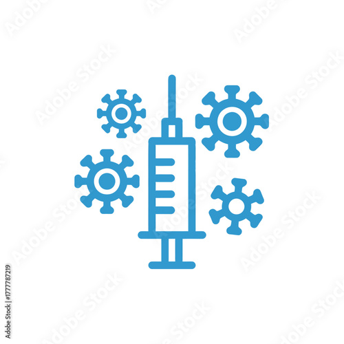 Vaccine and Virus Icon Illustration Depicting Medical Solution and Immunity Development Against Viral Infections Prevention and Health Protection on White Background